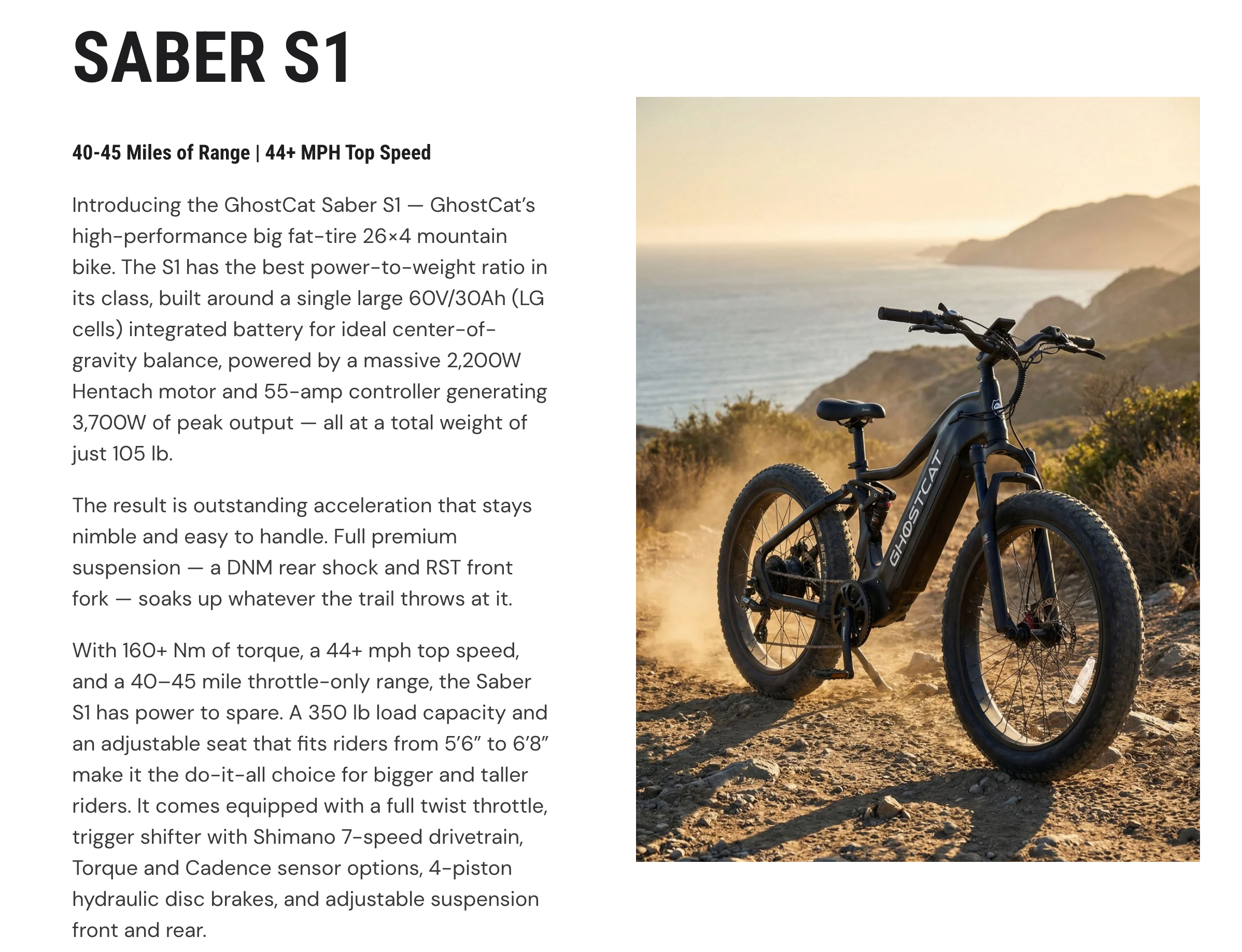 GHOSTCAT Saber S1 High Performance Fat Tire Full Suspension Electric Bike
