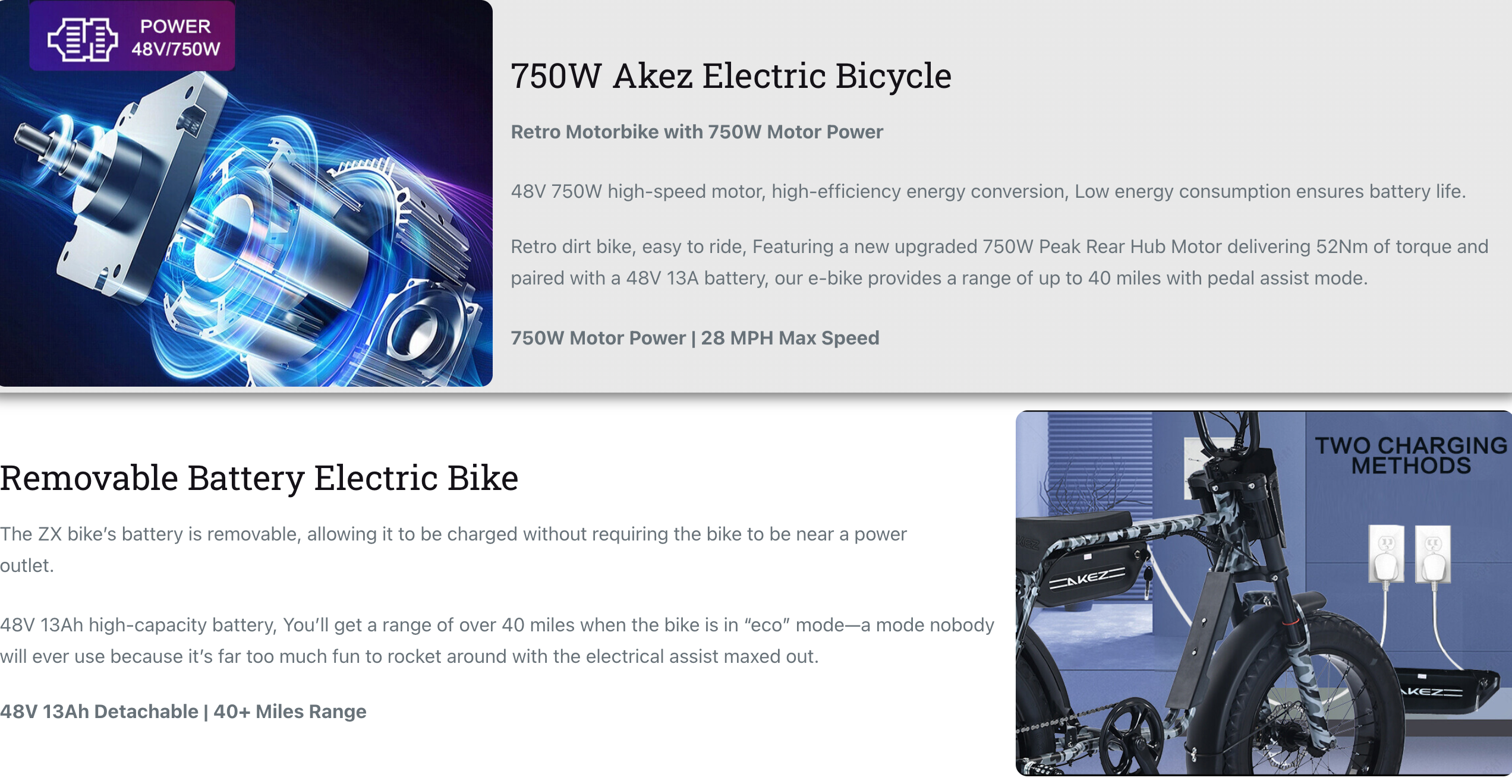Akez ZX Moto Style Electic Bike