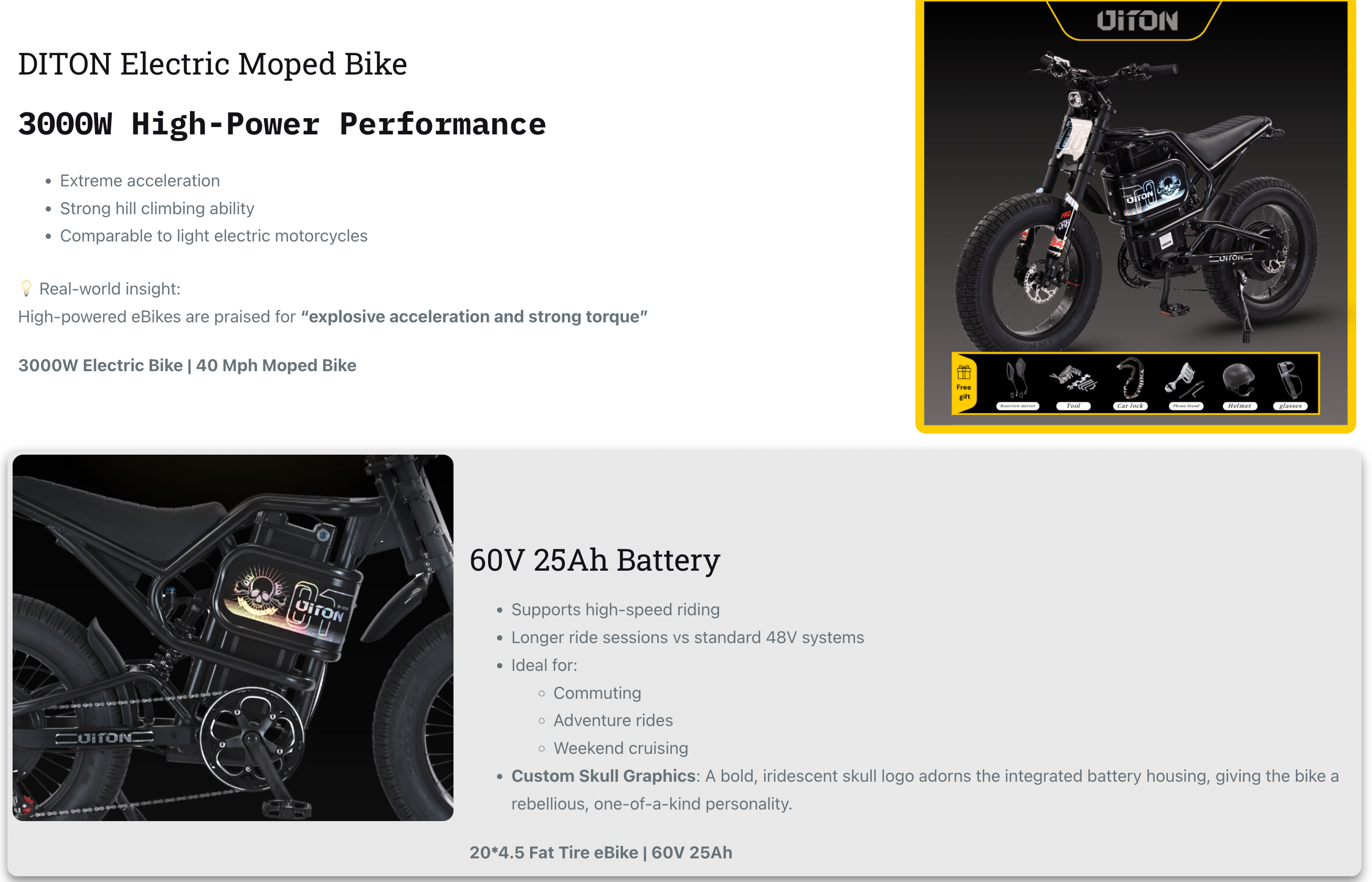 Akez Diton S300 3000W 60V  Full Suspension Electric Moto Bike